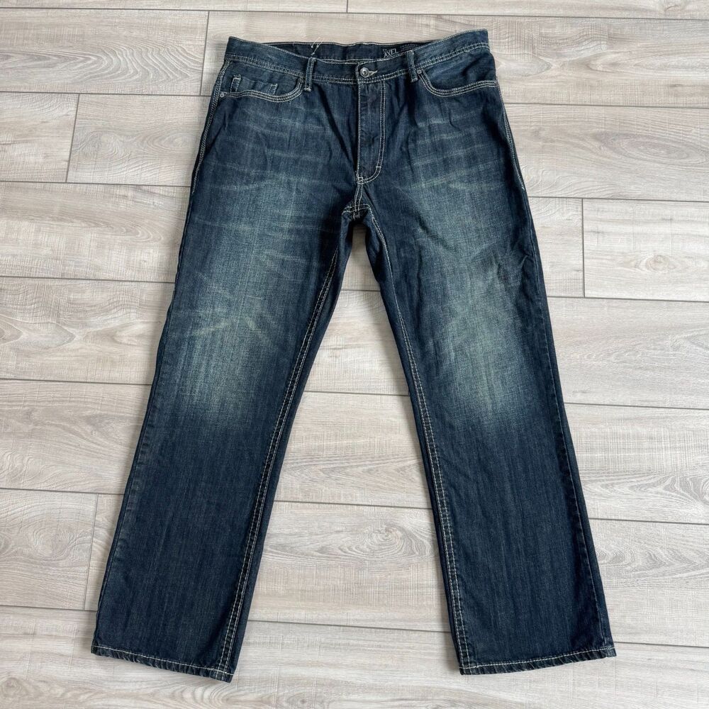 T.K Axel Treadwell‎ Relaxed Straight Denim 38x32, Dark Indigo Wash, Thick Stitch